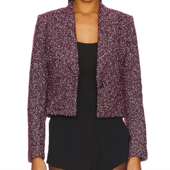 Rag & Bone Valerie Womens Sz O Tweed Wool Blend Cropped Blazer Purple White - Picture 2 of 12